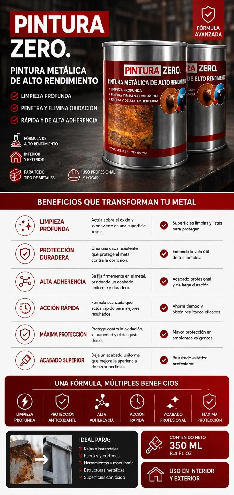 Pintura Quita Oxido Negro Zero 250gr