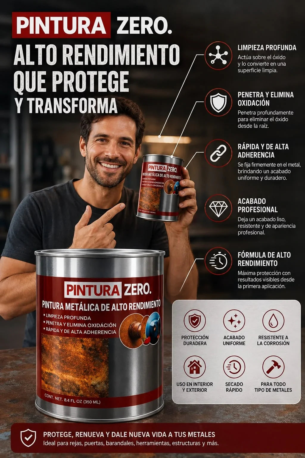 Pintura Quita Oxido Negro Zero 250gr